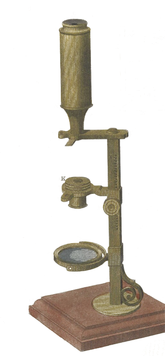 A compound microscope on a plinth, engraved in 1820