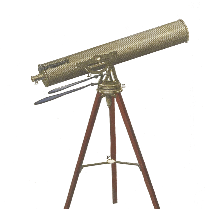 A refracting telescope on a tripod, engraved in 1820